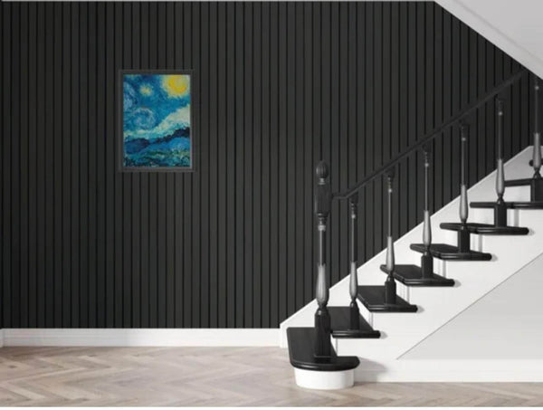 Black Acoustic Slat Wood Wall Panels - 100% Real Oak Finish image 4