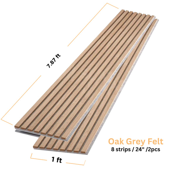 Oak Grey Felt Acoustic Slat Wood Panel Wall - 100% Real Oak Finish - 7.87ft / 1ft - 2 Pack image
