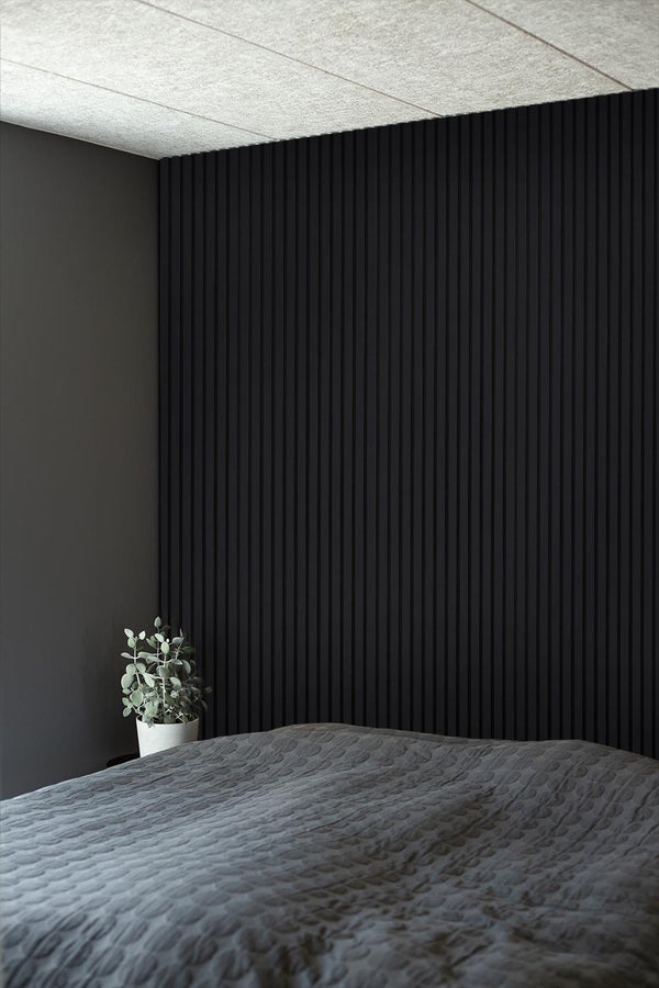 Black Acoustic Slat Wood Wall Panels - 100% Real Oak Finish image 7