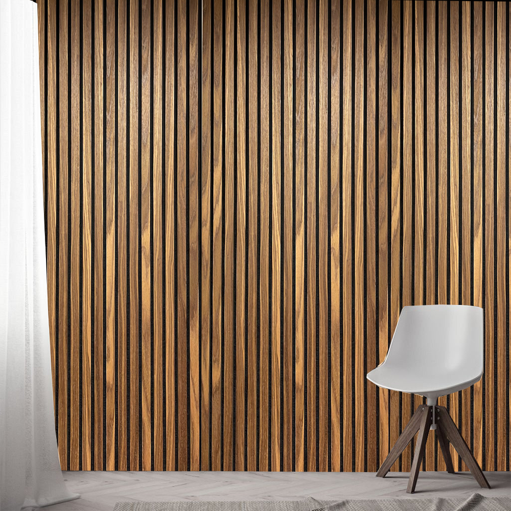 Light Smoke Acoustic Slat Wood Panel Wall – 100% Real Oak Finish image 0