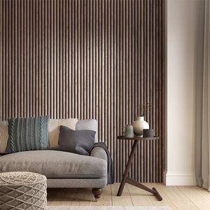 Walnut Acoustic Slat Wood Wall Panels - 100% Real Oak Finish - 7.87ft / 1ft - 2 Pack image