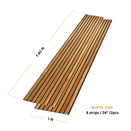 White Oak Acoustic Slat Wood Panel Wall – 100% Real Oak Finish - 7.87ft / 1ft - 2 Pack image