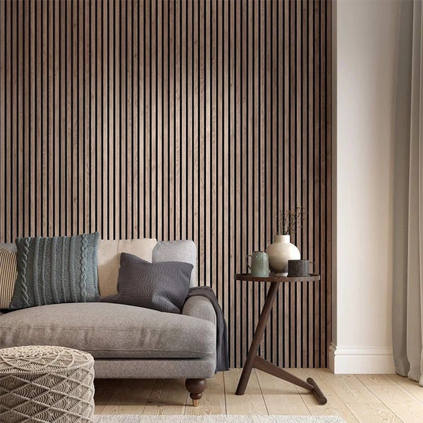 Walnut Acoustic Slat Wood Wall Panels - 100% Real Oak Finish - 11.87ft / 1.3ft - 1 Pack image