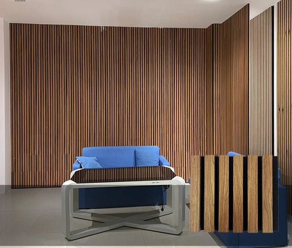 Walnut Acoustic Slat Wood Wall Panels - 100% Real Oak Finish image 6