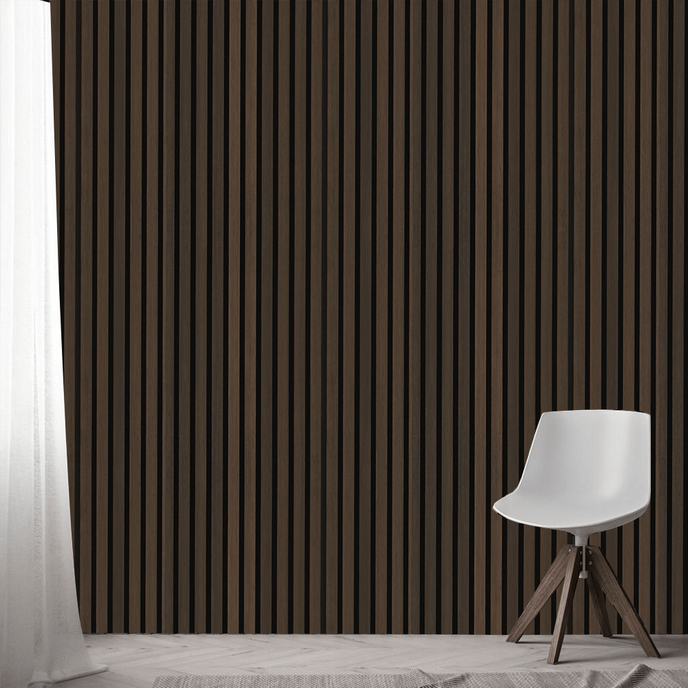 Brown Oak Smoke Acoustic Slat Wood Panel Wall – 100% Real Oak Finish image 0