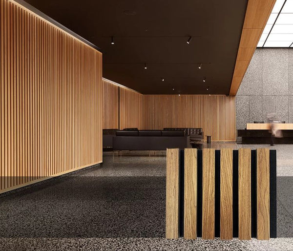 Walnut Acoustic Slat Wood Wall Panels - 100% Real Oak Finish image 2