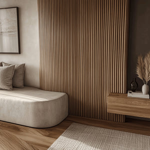 Walnut Mini-Ridge Flexible Wood Panel Wall - Real Oak Finish