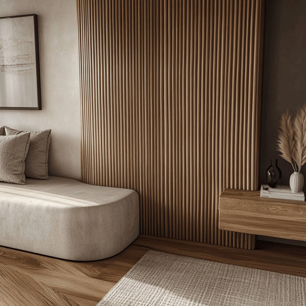 Walnut Mini-Ridge Flexible Wood Panel Wall - Real Oak Finish